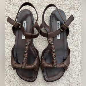 Manolo Blahnik Brown Leather Sandals size 38